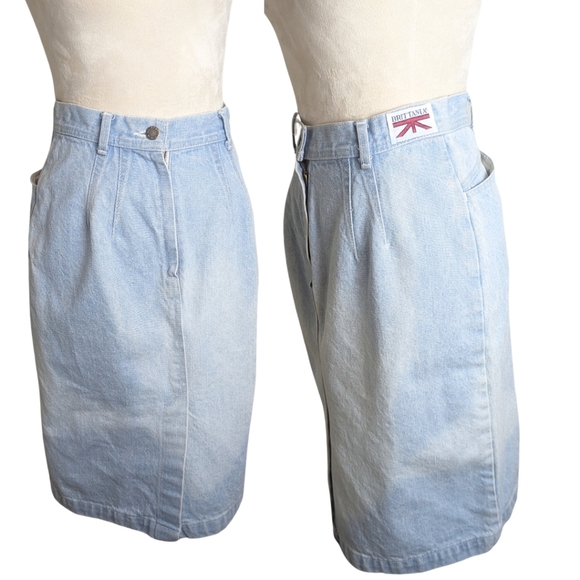 Vintage 80's Bleach Lightwash Denim Pleated Pencil Skirt Women's Size 9/10* - Picture 1 of 10